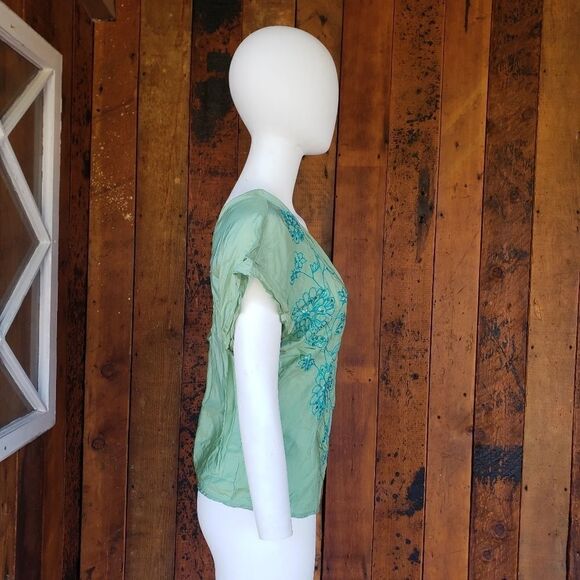 Express Design Studio Green Silk Blouse with Stone - Picture 5 of 11